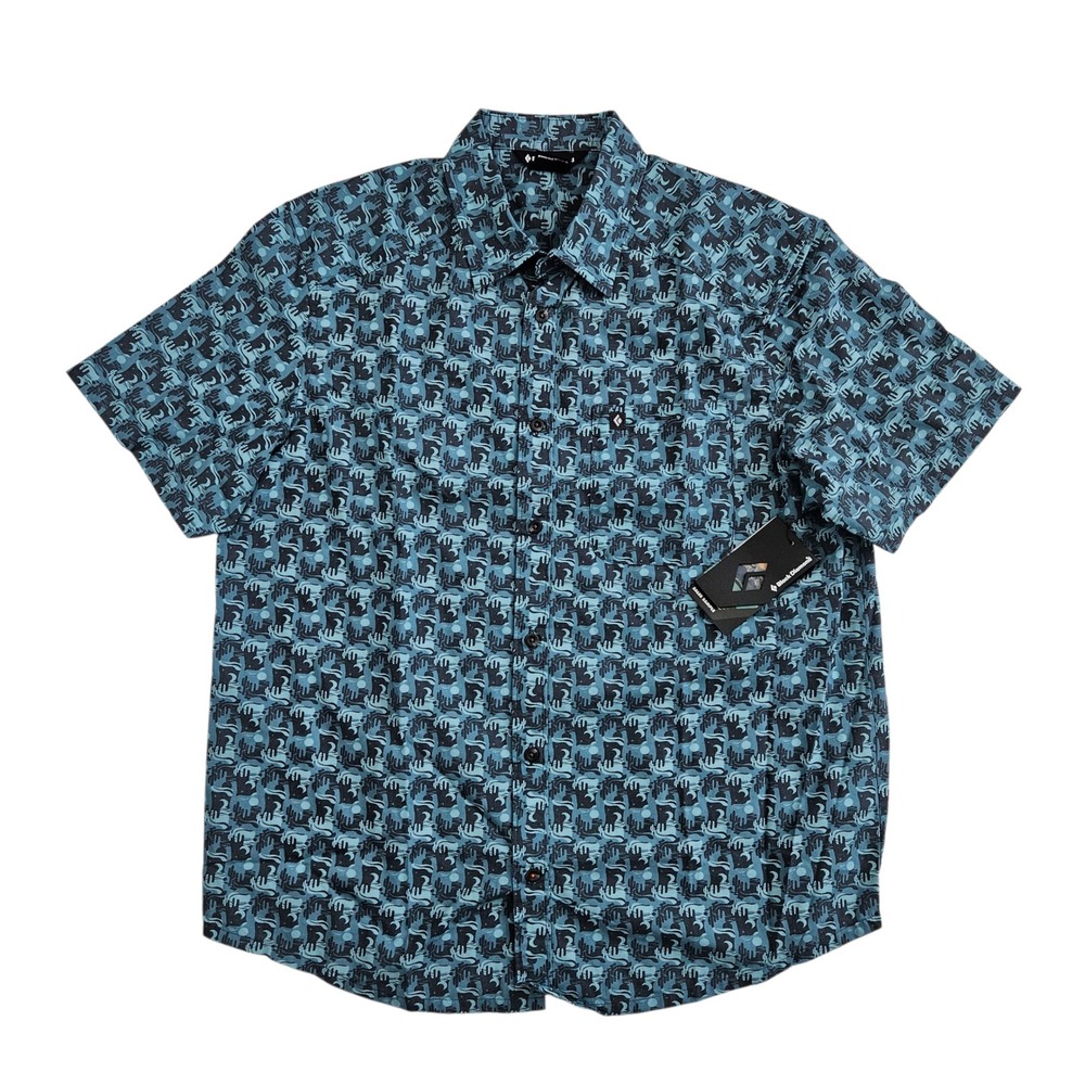 Black Diamond (Mens Medium) Short Sleeve Button Shirt Charcoal Desert Print Camp